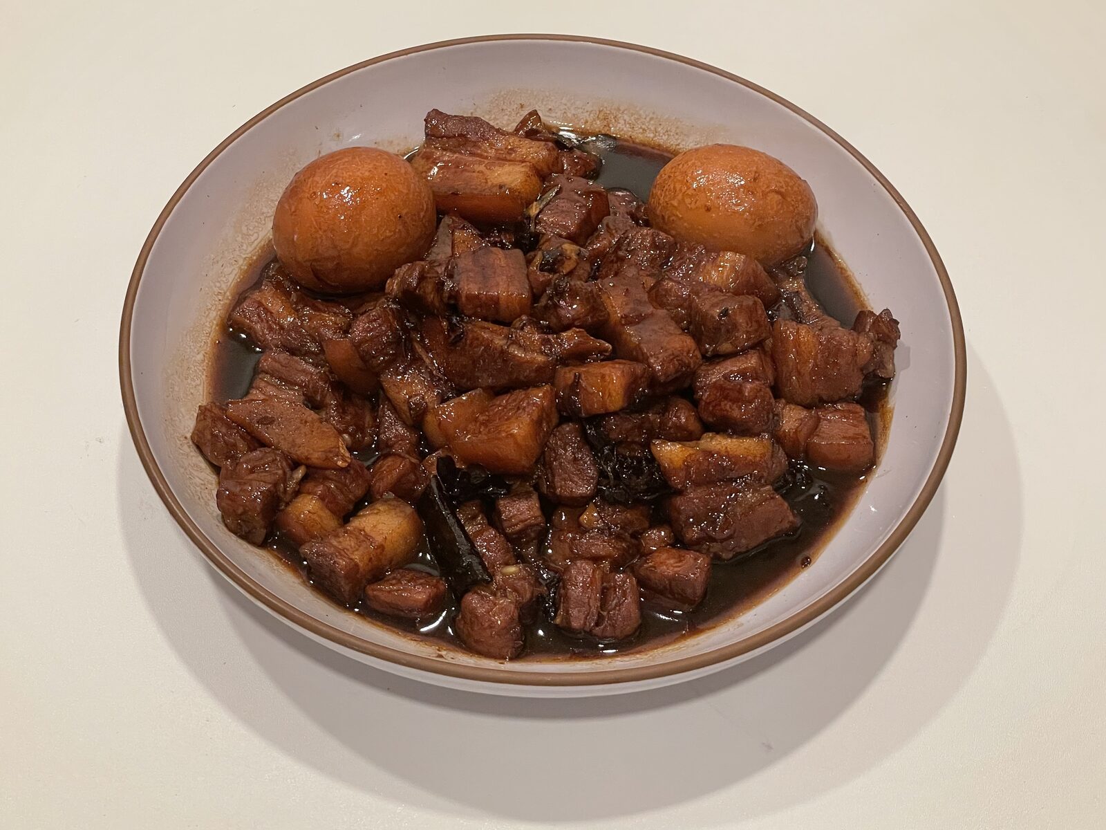 Red-braised pork belly with soft-yolk eggs